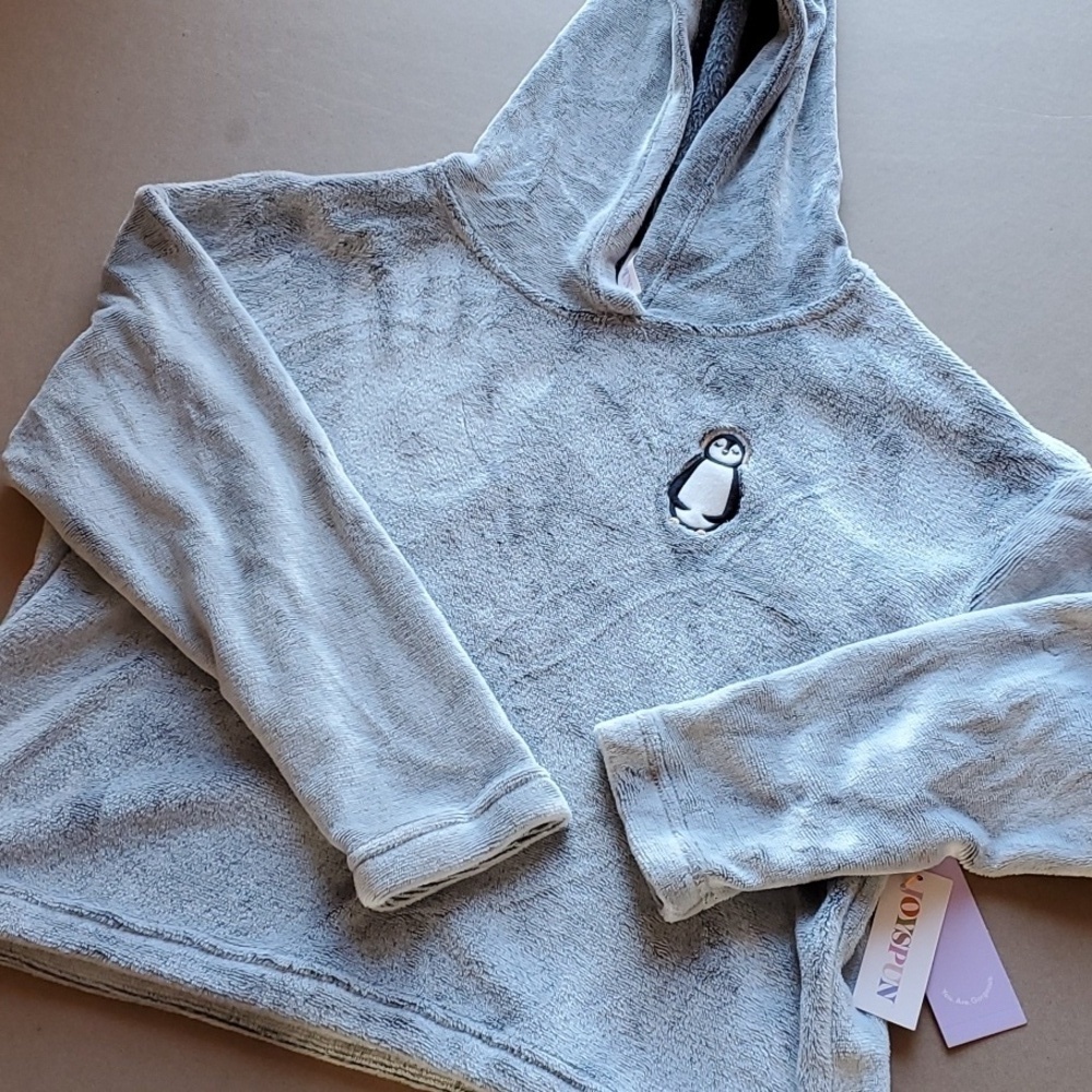 Joyspun NWT gray crop hoodie with Penguin size 0-2 XS - Picture 2 of 11